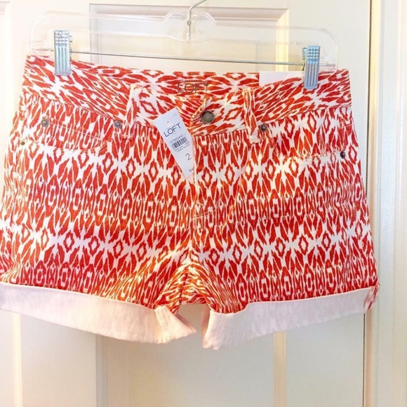 LOFT Pants - LOFT Tribal Ikat Cuffed Raw Hem Denim Shorts